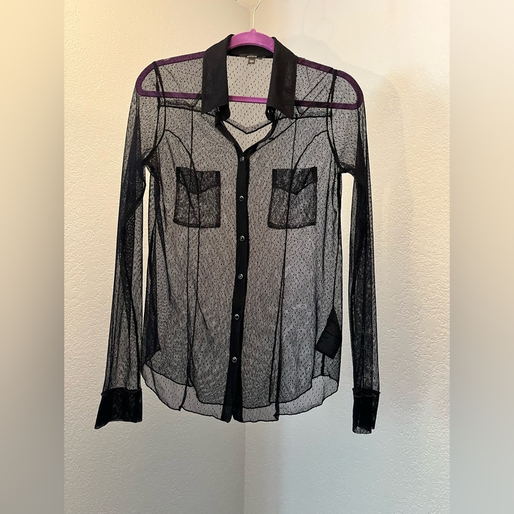 GUESS women’s button down sheer blouse